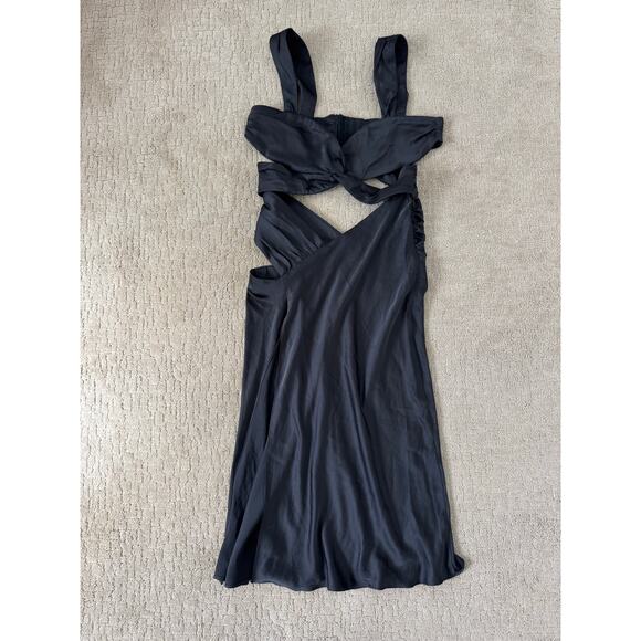 Danielle Guizio Twist Cut Out Bandage Wrap Liquid Mini Dress Black Small - Picture 2 of 5